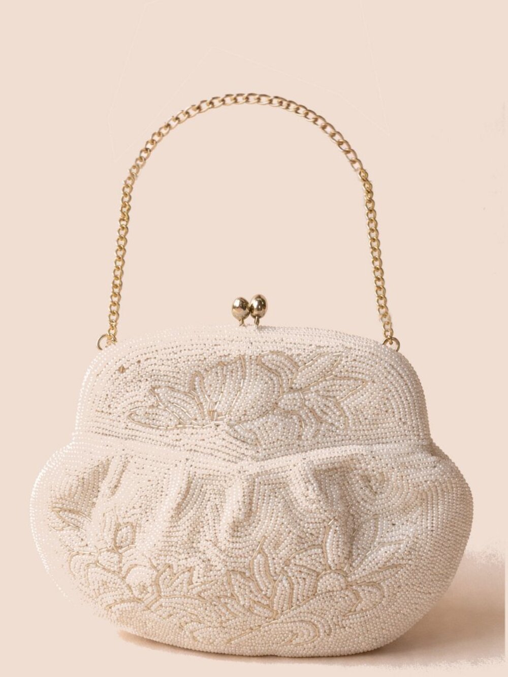 Vintage Japan Beaded Clutch Ivory Floral Evening Bag Kiss Lock Bridal Heirloom - Picture 4 of 8